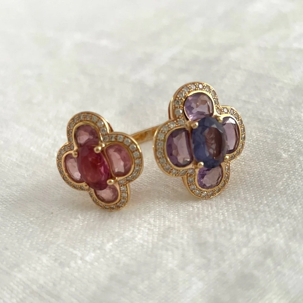 Isabelle Langlois 18kt Gold, Pink Tourmaline, Amethyst & Diamond Ring - Picture 8 of 8